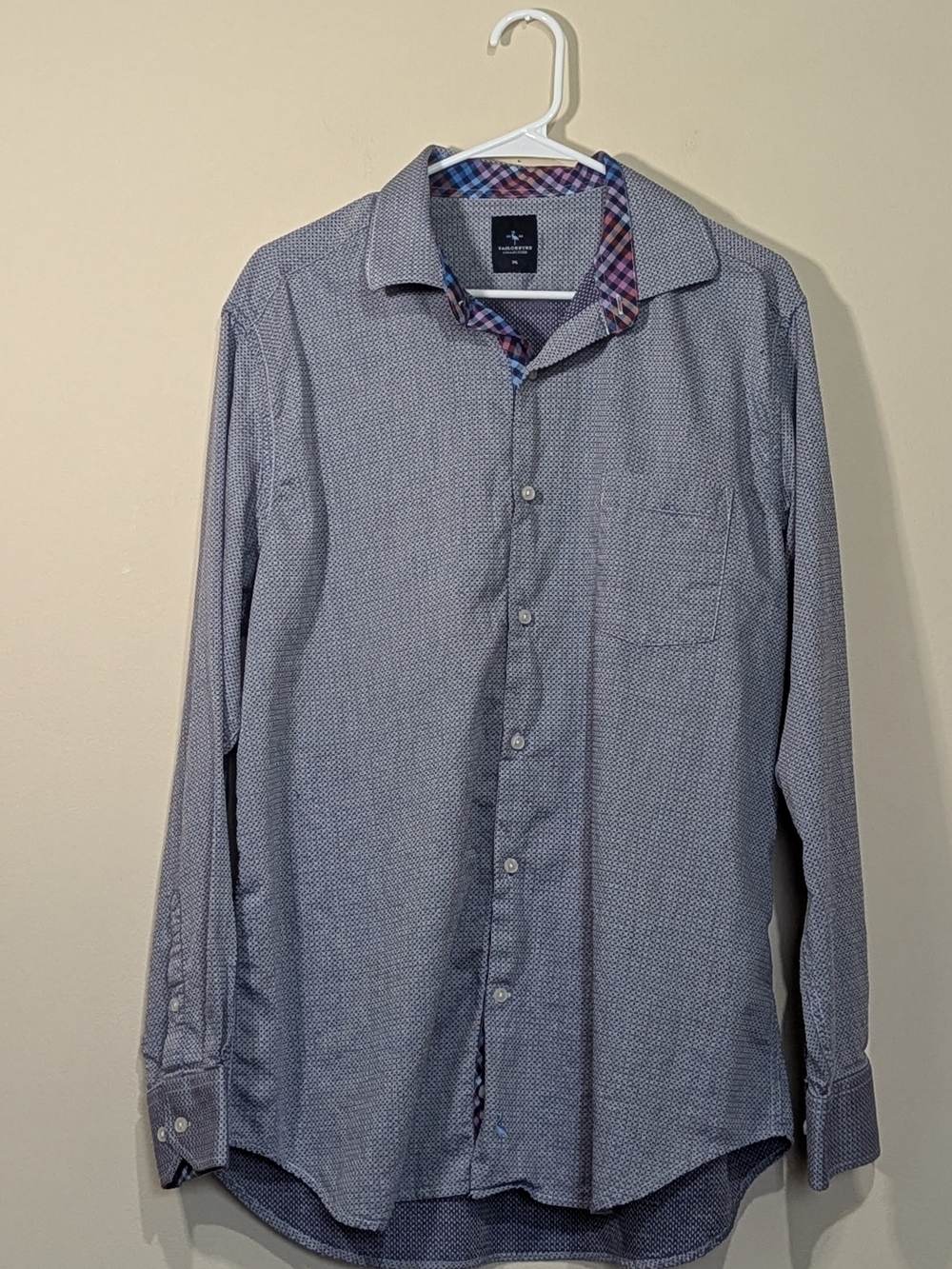 TailorByrd Men’s XL Button Down Shirt Blue Geometric Print Long Sleeve Cotton